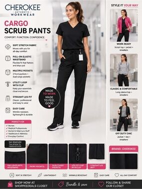 Cherokee Black Cargo Scrub Pants | Straight Leg | Utility Medical Workwear